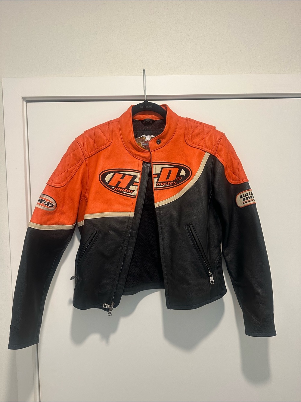 Harley-Davidson Womens Orange & Black Leather Motorcycle Jacket
